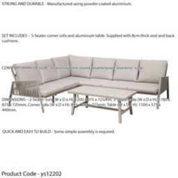 Loops Premium 5 Seater Garden Coffee Table Set Outdoor Aluminium Rope Corner Sofa Grey - thumbnail 2