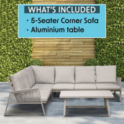 Loops Premium 5 Seater Garden Coffee Table Set Outdoor Aluminium Rope Corner Sofa Grey - thumbnail 3