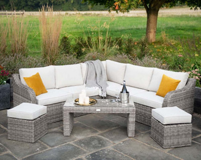 Primrose Living Luxury Rattan 7 Seater Modular Garden Furniture Sofa Set With Coffee Table And Footstools In Stone - image 1