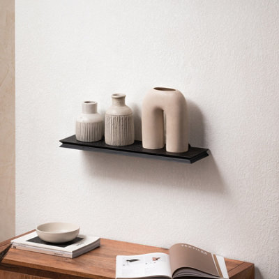MH London Hamish Wall Shelf Solid Wood Black Floating Shelf Living Bedroom Kitchen Wall Mounted Wooden Shelves - Small - image 1
