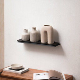 MH London Hamish Wall Shelf Solid Wood Black Floating Shelf Living Bedroom Kitchen Wall Mounted Wooden Shelves - Small - thumbnail 1