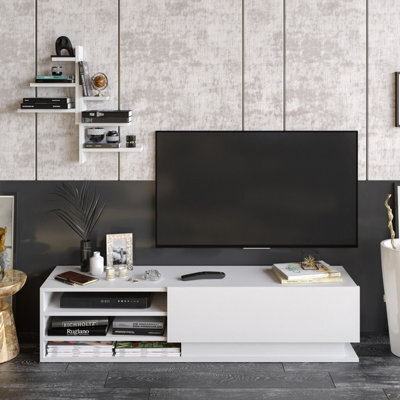 Decorotika Linda Tv Stand With Wall Shelves For Tvs Up To 67 Inches (White) - image 1