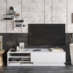 Decorotika Linda Tv Stand With Wall Shelves For Tvs Up To 67 Inches (White) - thumbnail 1