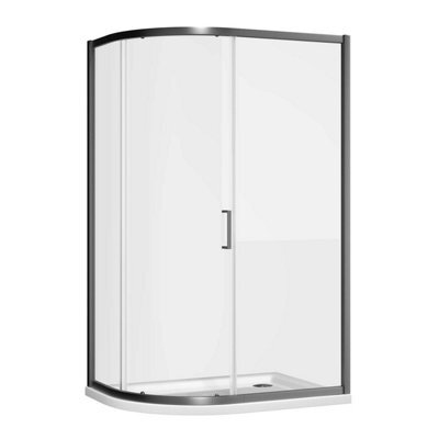 Plum&clay Flora Gun Grey Single Sliding Door Offset Quadrant Enclosure (W)1000mm (D)900mm - image 1
