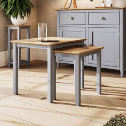 FWSTYLE Oak Nest Of 2 Tables Grey Ready Assembled