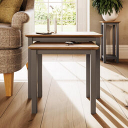 FWSTYLE Oak Nest Of 2 Tables Grey Ready Assembled - thumbnail 2