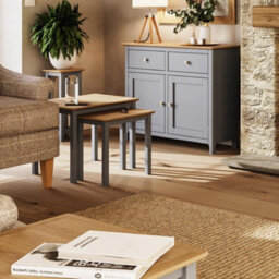 FWSTYLE Oak Nest Of 2 Tables Grey Ready Assembled - thumbnail 5