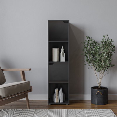 Urbn-Living Urbnliving 119Cm Height Black 4 Cube Bookcase Shelving Display Shelf Storage Unit Black Wooden Door Organiser - image 1