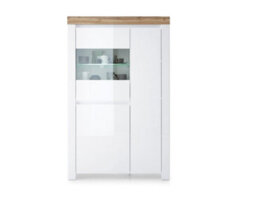 Impact Furniture Glass Display Cabinet Buffet Glazed Unit Soft Close Doors Led Light White Gloss Oak Effect Holten - thumbnail 2