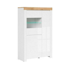 Impact Furniture Glass Display Cabinet Buffet Glazed Unit Soft Close Doors Led Light White Gloss Oak Effect Holten - thumbnail 3