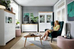 Impact Furniture Glass Display Cabinet Buffet Glazed Unit Soft Close Doors Led Light White Gloss Oak Effect Holten - thumbnail 7