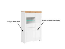 Impact Furniture Glass Display Cabinet Buffet Glazed Unit Soft Close Doors Led Light White Gloss Oak Effect Holten - thumbnail 5