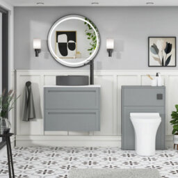 Royal Bathrooms Royal Bathroom Elmore 700mm Matt Pebble Grey Wall Mounted Bathroom Vanity Unit 2 Drawer Plain White Worktop With Art Round Basin - thumbnail 5