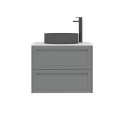 Royal Bathrooms Royal Bathroom Elmore 700mm Matt Pebble Grey Wall Mounted Bathroom Vanity Unit 2 Drawer Plain White Worktop With Art Round Basin - thumbnail 7