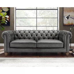 Xample Allington 3 Seater Chesterfield Sofa In Flint Grey Top Grain Leather, Pocket Coil Cushions, Nailhead Trim & Solid Wood Frame - thumbnail 1