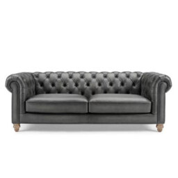 Xample Allington 3 Seater Chesterfield Sofa In Flint Grey Top Grain Leather, Pocket Coil Cushions, Nailhead Trim & Solid Wood Frame - thumbnail 3