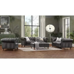 Xample Allington 3 Seater Chesterfield Sofa In Flint Grey Top Grain Leather, Pocket Coil Cushions, Nailhead Trim & Solid Wood Frame - thumbnail 7