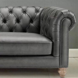Xample Allington 3 Seater Chesterfield Sofa In Flint Grey Top Grain Leather, Pocket Coil Cushions, Nailhead Trim & Solid Wood Frame - thumbnail 5