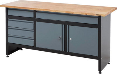 Bigdug Garage Workbench Drawer Cabinet - 842H X 1709W X 600D mm - 5X Drawer & 2 Door Cupboard - Black/grey - image 1