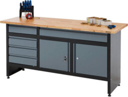 Bigdug Garage Workbench Drawer Cabinet - 842H X 1709W X 600D mm - 5X Drawer & 2 Door Cupboard - Black/grey - thumbnail 3