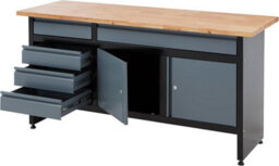 Bigdug Garage Workbench Drawer Cabinet - 842H X 1709W X 600D mm - 5X Drawer & 2 Door Cupboard - Black/grey - thumbnail 2