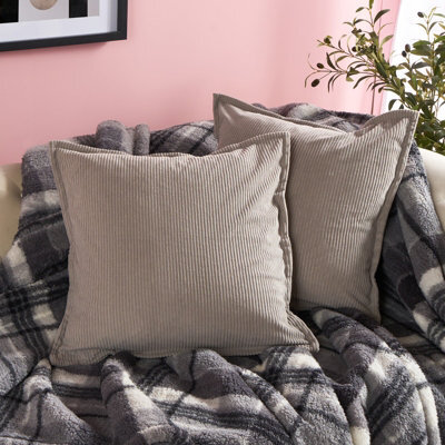 OHS 2 Pack Ribbed Oxford Edge Corduroy Cushion Covers Square Pillowcases, Grey - image 1