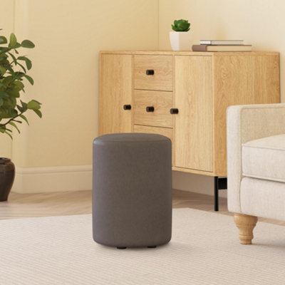 Feather Grey Faux Leather Round Stool  Handmade Uk By Footstools Direct - image 1