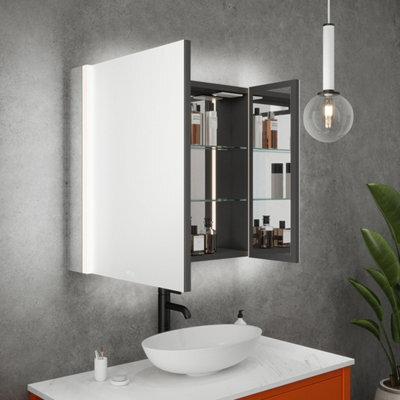 FNX Bathrooms Balmoral Double Door Illuminated Led Bathroom Mirror Cabinet With Bluetooth Speaker, Shaver Socket & Usb Port - 800X700X130mm - image 1
