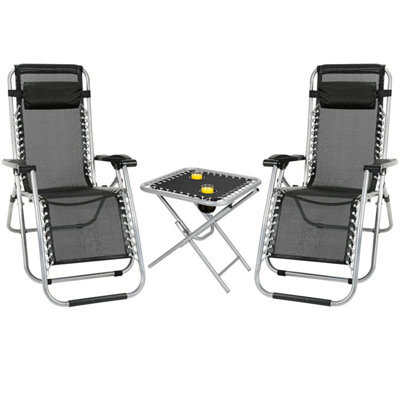 Taylor & Brown Zero Gravity Chair Set Of 3 Black Reclining Sunloungers With Headrest & Folding Table For Garden & Beach - image 1