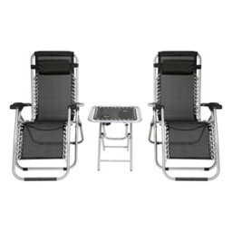 Taylor & Brown Zero Gravity Chair Set Of 3 Black Reclining Sunloungers With Headrest & Folding Table For Garden & Beach - thumbnail 3