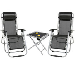 Taylor & Brown Zero Gravity Chair Set Of 3 Black Reclining Sunloungers With Headrest & Folding Table For Garden & Beach - thumbnail 1