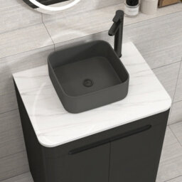 Royal Bathrooms Venice 600mm Matt Nocturne Black Freestanding Bathroom Countertop Vanity Unit 2 Door With Art Square Basin - thumbnail 6