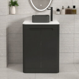Royal Bathrooms Venice 600mm Matt Nocturne Black Freestanding Bathroom Countertop Vanity Unit 2 Door With Art Square Basin - thumbnail 1