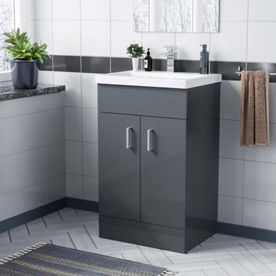 Nes Home Nanuya 500mm Medium Basin Vanity Unit Floor Standing Grey - image 1