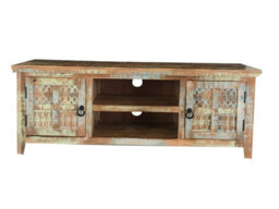 Buttercup Farm Aravali 2 Door Plasma Tv Cabinet - Mango Wood - L40 X W146 X H55 Cm - Distress Finish