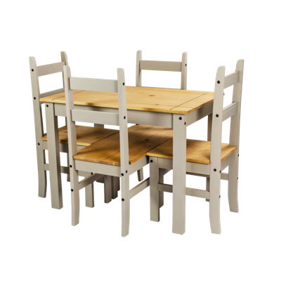 Mercers Furniture Corona Grey Wax Budget Dining Set Table & 4 Chairs Solid Wood Pine Wooden With Mexican Styling - image 1
