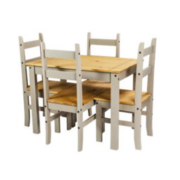 Mercers Furniture Corona Grey Wax Budget Dining Set Table & 4 Chairs Solid Wood Pine Wooden With Mexican Styling