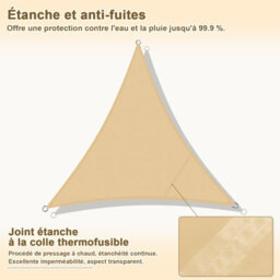 Beige 3X3X3M Triangular Shade Sail 95% Uv Protection Waterproof - thumbnail 7