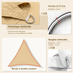 Beige 3X3X3M Triangular Shade Sail 95% Uv Protection Waterproof - thumbnail 2