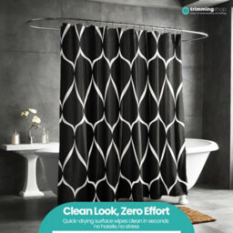 Neel Blue Shower Curtain With Hooks, Lattice Design - Black, 180Cm X 200Cm - thumbnail 9