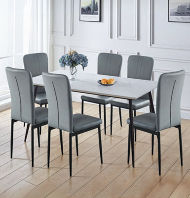 Hallowood Furniture Cullompton Large Rectangular Dining Table (1.6M) With 6 Grey Faux Leather Chairs - image 1