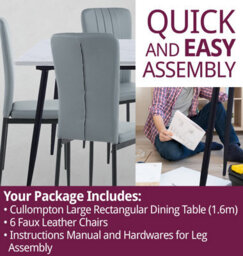 Hallowood Furniture Cullompton Large Rectangular Dining Table (1.6M) With 6 Grey Faux Leather Chairs - thumbnail 7