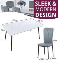 Hallowood Furniture Cullompton Large Rectangular Dining Table (1.6M) With 6 Grey Faux Leather Chairs - thumbnail 3