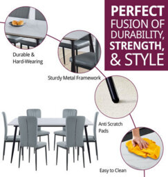 Hallowood Furniture Cullompton Large Rectangular Dining Table (1.6M) With 6 Grey Faux Leather Chairs - thumbnail 2