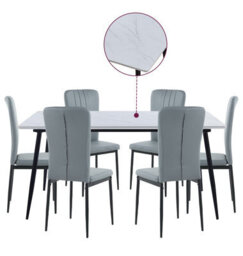 Hallowood Furniture Cullompton Large Rectangular Dining Table (1.6M) With 6 Grey Faux Leather Chairs - thumbnail 8