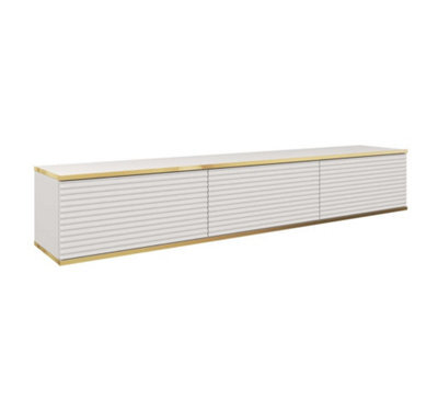 Arte Moro Floating Tv Cabinet In White - Sleek And Sophisticated Wall-Mounted Media Console With Doors (W1750mm X H300mm X D320mm) - image 1