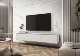 Arte Moro Floating Tv Cabinet In White - Sleek And Sophisticated Wall-Mounted Media Console With Doors (W1750mm X H300mm X D320mm) - thumbnail 2
