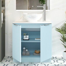 Royal Bathrooms Evora 800mm Powder Blue Fluted Floor Standing Vanity Unit 2 Door With Countertop Basin - Breeze - thumbnail 3