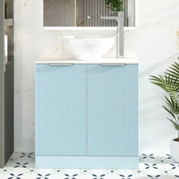 Royal Bathrooms Evora 800mm Powder Blue Fluted Floor Standing Vanity Unit 2 Door With Countertop Basin - Breeze - thumbnail 1