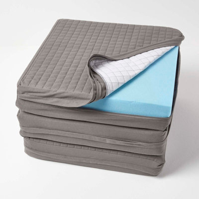 Homescapes Grey Quilted Cotton 3 Seater Orthopaedic Booster Cushion Cover - image 1